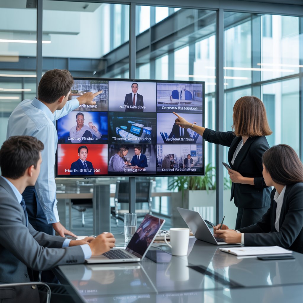 IPTV for business : Business office using IPTV on TV wall
