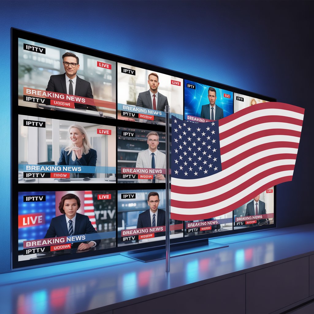 News channels streaming via IPTV with US flag